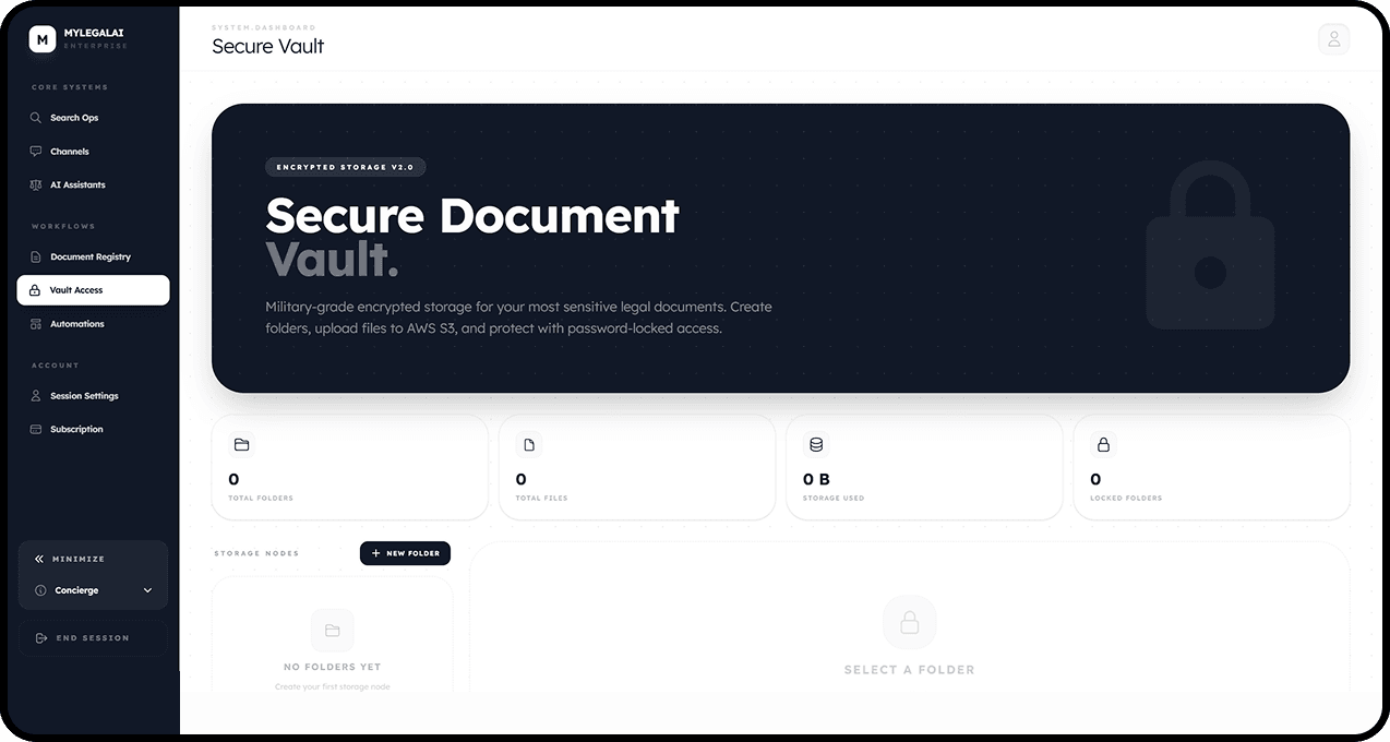 Vault access in the legal platform
